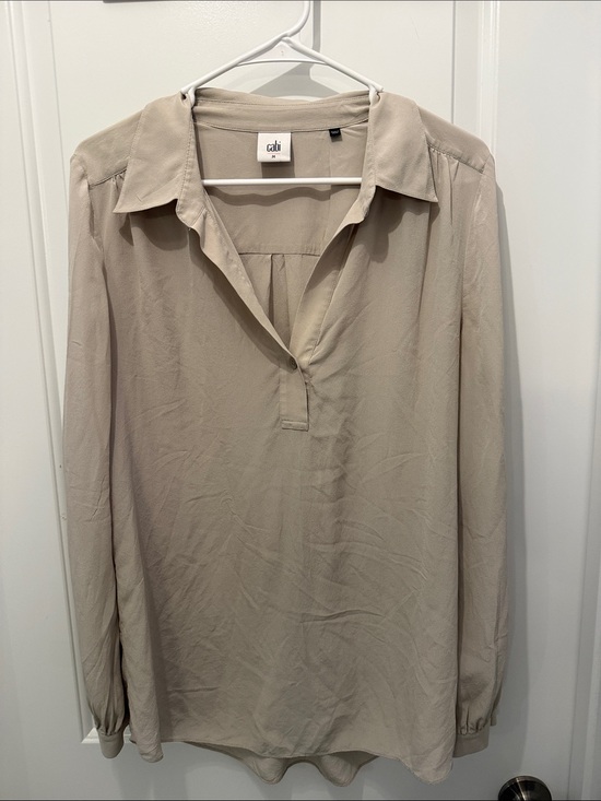 CAbi Tops - CAbi 3424 Light Grey Silk Popover Blouse